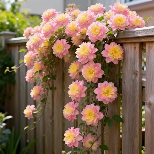 Kletternde Clematis–Winterhart, ideal zur Dekoration von Gartenzaun und...