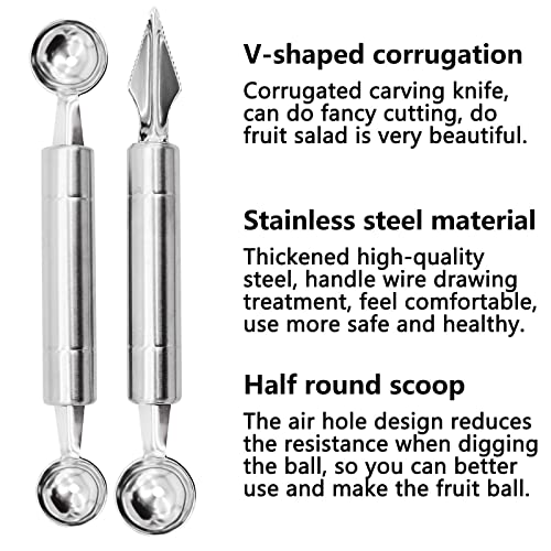 2PCS Melon Baller Scoop, Stainless Steel Double-Headed Fruit Baller Spoon and Fruit Carving Cuter, DIY Watermelon Cantaloupe Ice Cream Tool for Party Decoration - Thumbnail 2