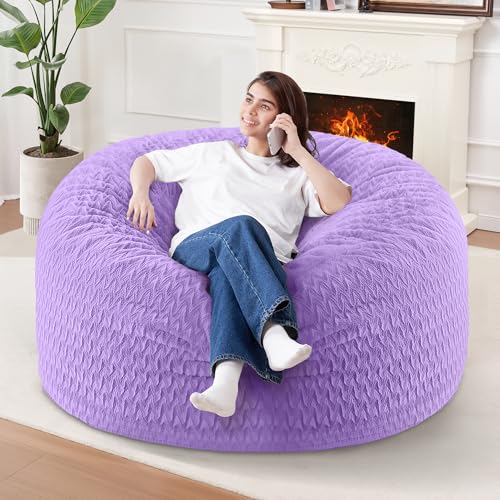 Image of 3FT Bean Bag Chair,Giant Bean Bag Chairs for Adults,Big Bean Bags with Memory Foam Filled, Large Beanbag Chairs with Chevron Plush Cover-Purple