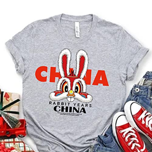 Crianças Meninos Meninas Crianças Ano Chinês do Coelho Ano Novo Chinês Estampas Bonito Top Camiseta