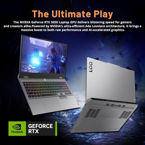 Image of Lenovo LOQ 15.6 inch FHD 144Hz Gaming Laptop, AMD Ryzen 5 220, GeForce RTX 5050 8GB GDDR7, 16GB DDR5, 1.5TB Storage (512GB SSD +1TB Docking Station), Backlit Keyboard, HD Camera, Windows 11 Home, Gray