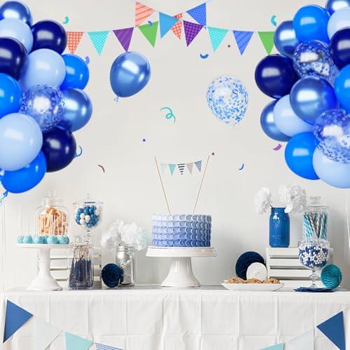 Image of Blue Balloons Set, 65pcs 12 inch Metallic Blue Balloons Navy Blue Blue Confetti Macaron Baby Blue Latex Balloons for Birthday Baby Shower Graduations Party Decorations