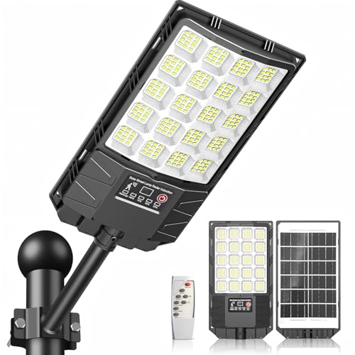Indmird Farolas Solares Exteriore, 6500K Potente Farola Solar con Sensor de Movimiento, Mando a Distancia, IP66 Impermeable Foco Solar Lampara Exterior para Jardín Garage Patio Calzadas Calle