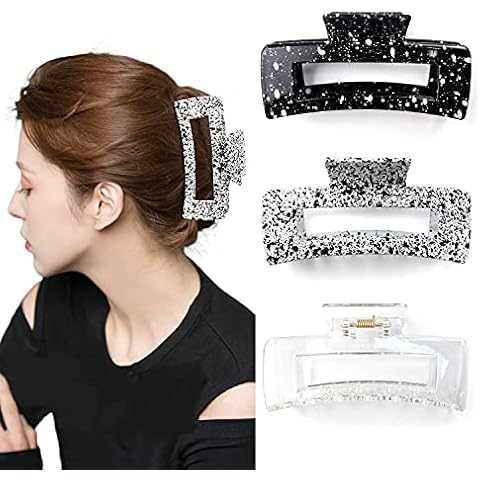 Kavya® Hair Claw Clips Women - 3pcs 4.13’’ Hair Clips, Plastic Nonslip Jumbo Square Strong Hold Claw Clips for Thick Hair,Hair Accessories for Women(C) Cover