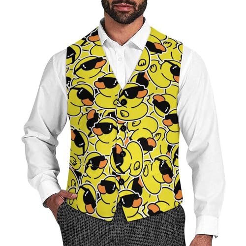 Rubber Yellow Duck with Sunglasses Funny Men's Formal Suit Vest Casual Business Dress Waistcoat Printed Vest Slim Fit