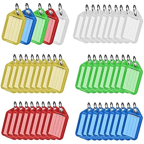 50 Pieces Key Tags, Key Ring Label, Plastic Key Ring, Key Tags with Labels and Split Rings, Key Rings & Key Fobs with Split Rings for ID Luggage Tag, Pet Name Memory Stick Tag(5 Colors 10 Pieces Each) Cover