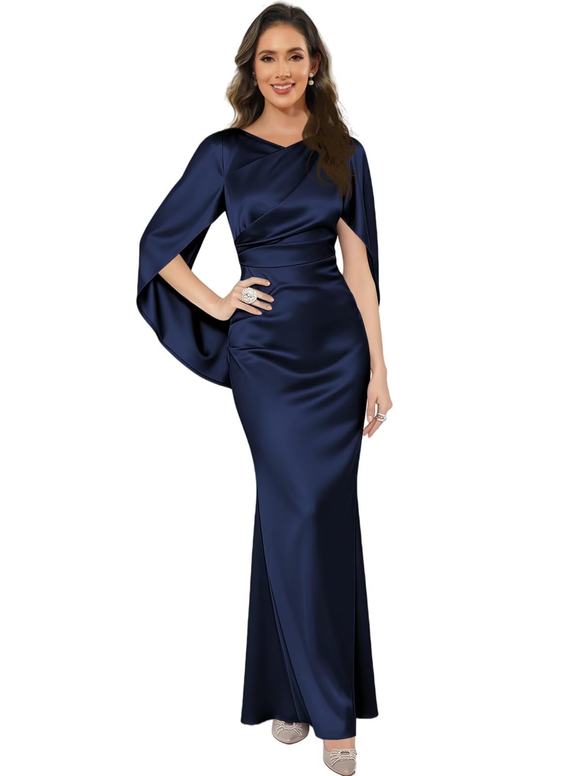 Cape Sleeve Mother of The Bride Dresses Long Satin Mermaid Corset Formal Evening Gown