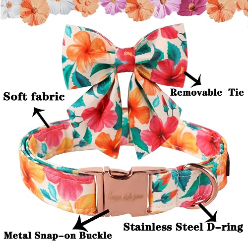 Unique style paws Dog Collar, Colorful Flower Dog Collar, Adjustable Comfortable Cotton Bow Tie Collar for Boy Girl Dogs, Bowtie Collar with Metal Buckle, S, Neck 10-16in - Image 2