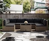 LHBcraft 7 Piece Patio Furniture Set, Outdoor Furniture Patio Sectional Sofa, All Weather PE Rattan