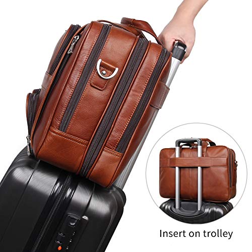 Augus Business Travel Briefcase Genuine Leather Duffel Bags for Men Laptop Bag fits 15.6 inches Laptop4