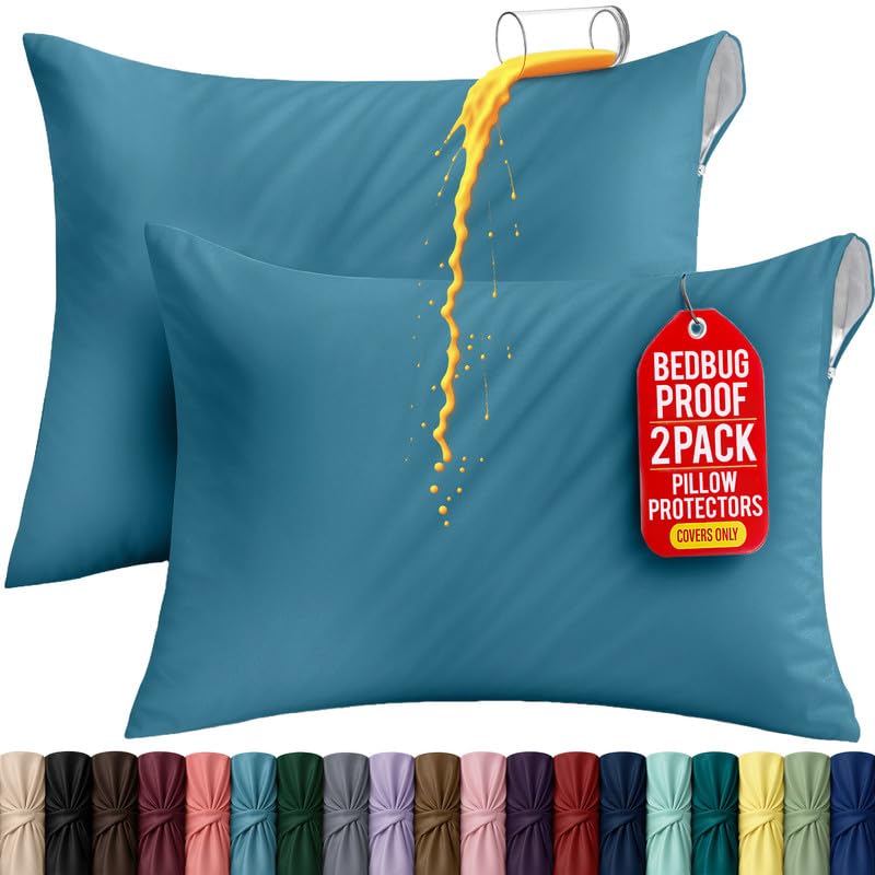 Set of 2 Pillow Protectors with Zipper Queen Size, Pillow Covers
