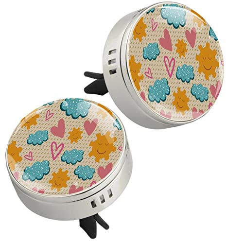 2 Pack Office Home Car Aromatherapy Essential Oil Diffuser Light Cute Sunny Clouds Pink Love Heart Car Air Freshener Vent Clip for Hot Summer Birthday Gifts