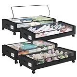 Somdot 4 Pièces Rangement sous Lit, 48L Boîte Rangement sous Lit avec Roues, Couvercle, Zip, Organisateur Pliable pour Vêtements, Linge de Lit, Chassures, 43.5P x 78.5l x 17H, Noir