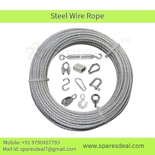 Image of Sparesdeal Stainless Steel Cable Wire Rope 7x7 Strands Aircraft Wire for Construction, Outdoors, Marine, Rigging, Decking, Railings Length 20 Mtrs (Steel Rope, Thickness 1 MM)