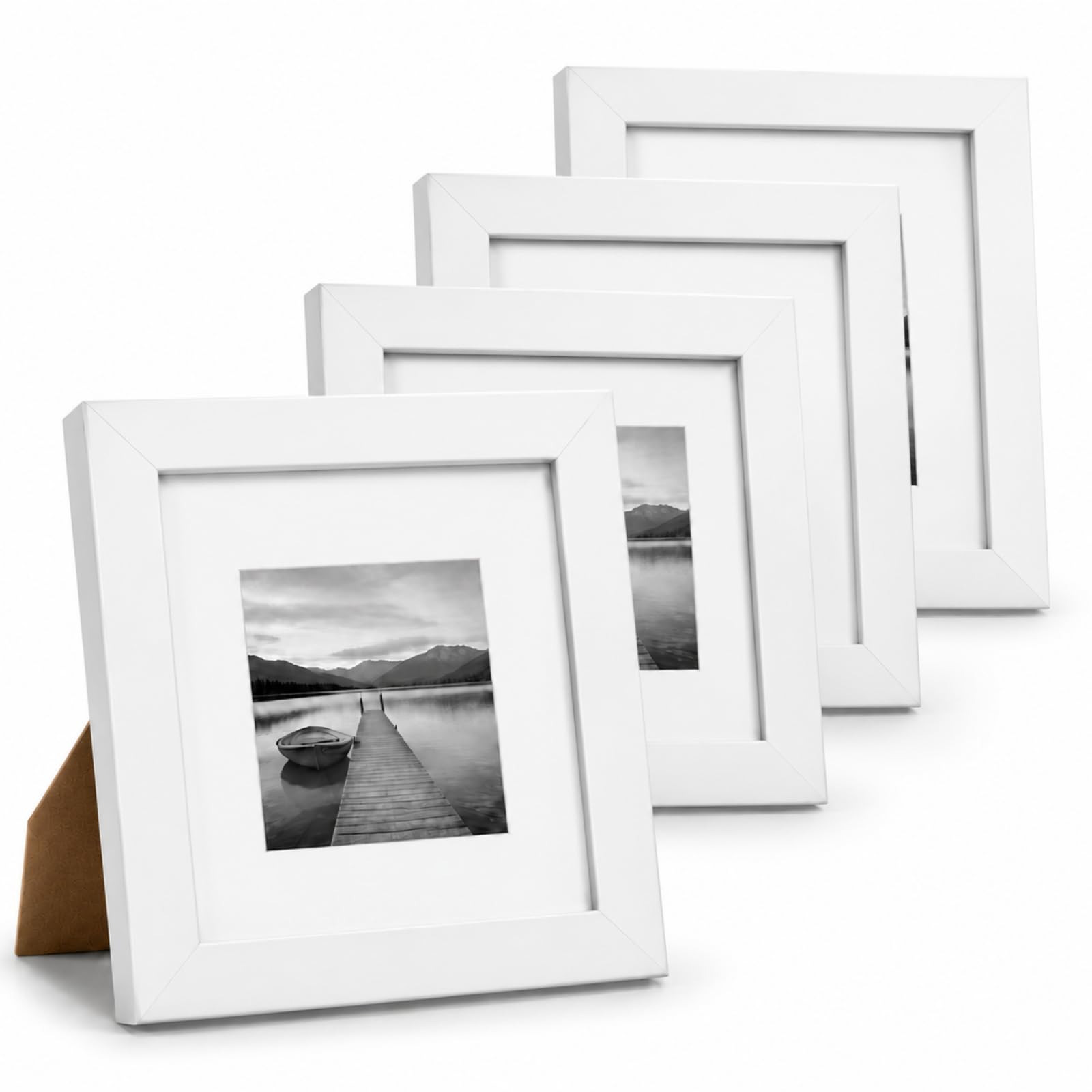 4 Pack 4x4 Inch Square Picture Frames, White 2.5cm Extra-Thick MDF Wood Photo Frame Set with Plexiglass, Fits 4x4 Photos Without Mat or 2.8x2.8 With Mat, Tabletop or Wall Mounting