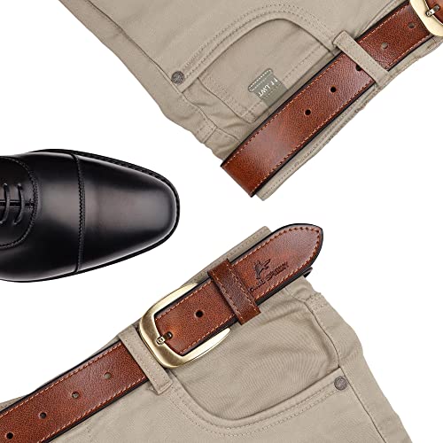 Image of Genuine Leather Belt for Formal, Casual & Jeans Wear, belt for Mens /Boys. Color - Tan /Blue||CSBL-06||
