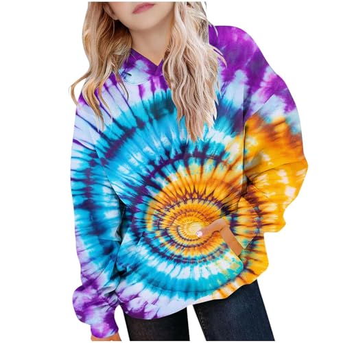 Cute Hoodies for Girls Fashion Tie Dye Crewneck Fleece Sweatshirts Oversized Long Sleeve Pullover Tops 2-14 Years
