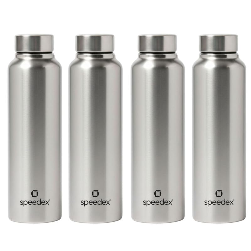 Image of Speedex Stainless Steel Water Bottle 1 Ltr, Leak Proof Screw Cap, BIS Approved 1000 ml Metal Bottle For Daily, Office, School, Gym, Travel Use for Men, Women, Kids, Adults, Silver, Set of 4