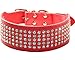 Haoyueer Rhinestones Dog Collars 5 cm Width 5 Rows Full Sparkly Crystal Diamonds Dazzling Sparkling Elegant Fancy PU Leather Dog Collar for Medium & Large Dogs(Red,L)