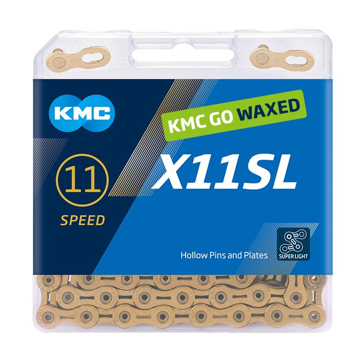 KMC | Wax X11SL Bicycle Chain 11-Speed | Mountain Bike/Road/Gravel | 11 Speed Chain: Shimano, SRAM, Campagnolo Compatible | 118 Links, Missing Link Included | Ti Gold