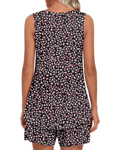 Image of LONGYUAN Womens Sleeveless Pajama Set Soft Summer Lounge Shorts Tank Top Sleepwear with Pockets 2 Piece Set M-3XL