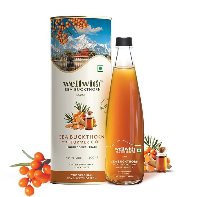 Ayuzera Sea buckthorn with Turmeric Curcumin Oil 300ml | Liquid Supplements | Makes Upto 50 Glass Juice