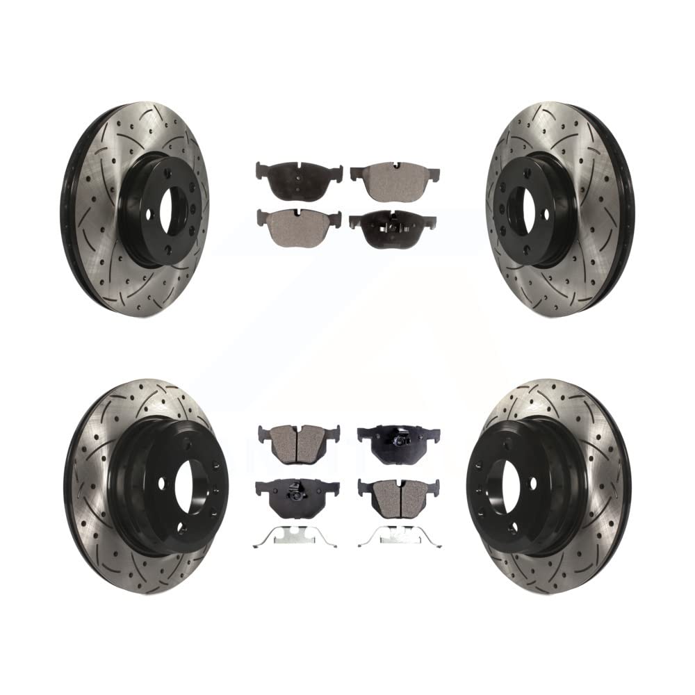 Front Rear Coated Drilled Slotted Disc Brake Rotors And Ceramic Pads Kit For BMW X5 X6 KDT-100335