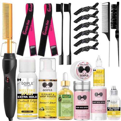 Peine caliente para pelucas y cabello afro, alisador de cabello profesional con ajustes ajustables, calentamiento rápido, antiquemaduras y apagado automático