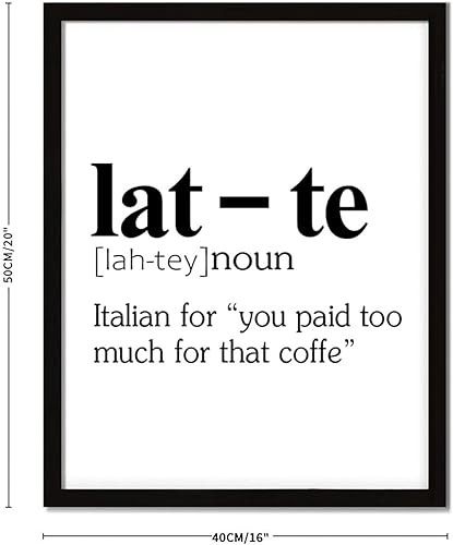 Miniatura 2 de Hanging Wall Sign with the Funny Noun Definition of Lat-Te Rustic Style 20x16in Black Frame Wooden Plaque for Cottage Desk Cafe Bar Garden Yard