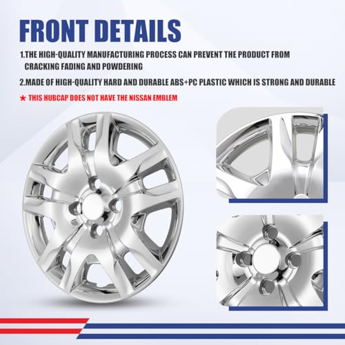 Image of Winjet 16 inch Chrome Hubcaps for 2007-2012 Nissan Sentra Wheel Rim Covers, [Only Fit Iron Hub & Steel Wheel] Heavy Duty ABS+PC Material, Install Using Original Screws (16 Inch Set of 4, Chrome)