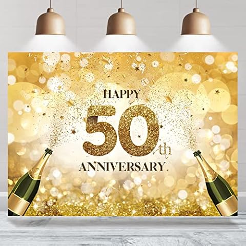 Rsuuinu Happy Anniversary Backdrop 50th Wedding Anniversary Golden Bokeh Photography Background 7x5ft Love Party Supplies Decorations Favors Banner Home Wall Decor Photo Booth Studio Props Gifts Cover