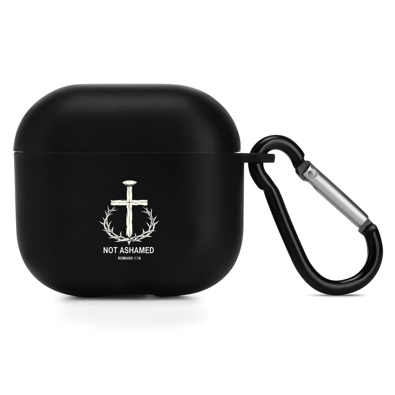 Christian Cross Not Ashamed Romans 116 Crown Compatible with AirPods 4 Bluetooth Charging Earphone Case Protector Cover with Keychain Full Protection