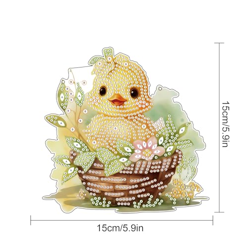 Image of AiYuanzsh Yellow Duck Diamond Painting Kit with Hanging Chain, DIY 5D Diamond Art Hanging Kit for Adults, Acrylic Mini Suncatcher, Special Shaped Crystal Wall Ornament, Home Decor, Holiday Craft