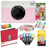 Kodak Printomatic Instant Camera (Pink) Art Bundle + Zink Paper (20 Sheets) + 8x8 Cloth Scrapbook +...