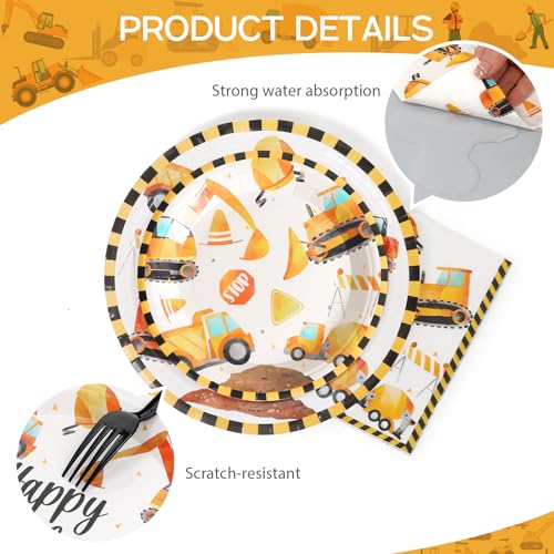 PCLMLES 96Pcs Construction Birthday Party Supplies Construction Truck Paper Plates and Napkins and Cups Baby Shower Kids Birthday Party Decorations, Serves 24 - Image 4