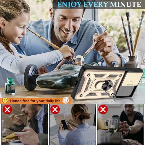 Gritup for Samsung Galaxy Note-20 Case with Slide Camera Cover & [HD Screen Protector×2],360°Rotation Ring Kickstand [Military Grade],Cover for Samsung Note 20,Gold by Gritup - Image 4