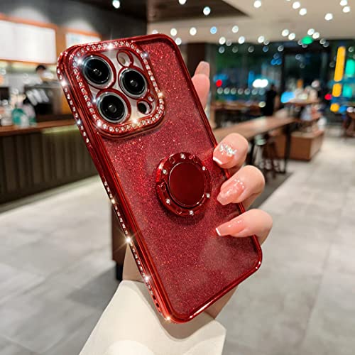 iPhone 16 Proケース 6.3インチ 対応 リング付き キラキラ ラインストーン 背面きらきら 女性向け 薄型 カメラ保護 ソフト シンプル 韓国 人気 アイフォン 16 ケース かわいい シリコン 純正 携帯カバー おしゃれ レンズ保護 スマホ