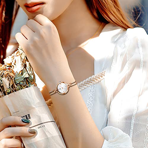 Jewelrywe Women's Wristwatch Elegant Gold/Silver Bracelet Watch Round Analog Quartz Dress Watch, For Mother's Day #TOP1