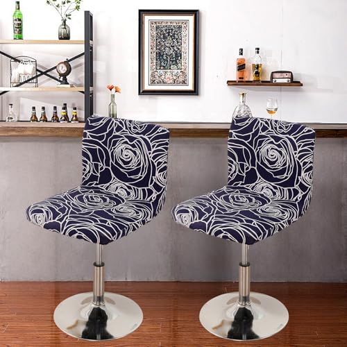 Image of FUANGUI Bar Stool Covers Set of 4, Stretch Bar Stool Chair Cover Slipcovers, Floral Print Counter Stool Bar Chair Covers for Kitchen Pub Dining Room (Rose Navy Blue)