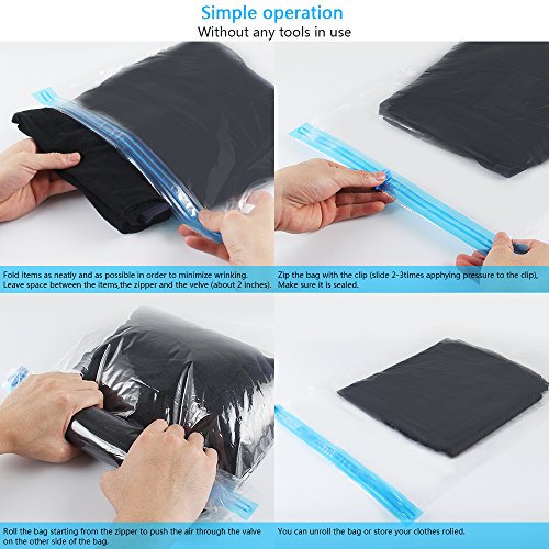 10Pack Travel Space Saver Bags (4 X S, 3 X L, 3 Xl) , Reusable Kfym Vacuum Travel Storage Bag, Saves 75% Of Storage Space , Roll-Up Compression, No Need For Vacuum Machine Or Pump #TOP4