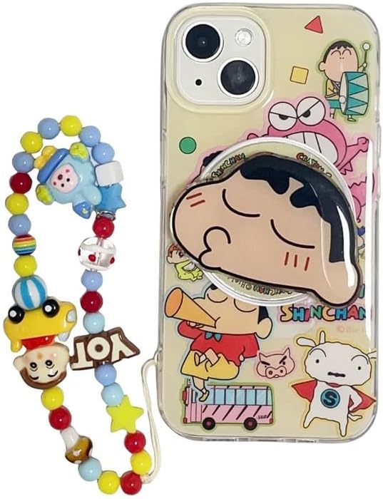 Compatible with MagSafe Wireless Charging Soft TPU Case with Kickstand Lanyard for Apple Crayon Shin-Chan Japanese Cartoon Anime Fun Cute Lovely Adorable Girls (for iPhone 17 Pro Max) Multicolor
