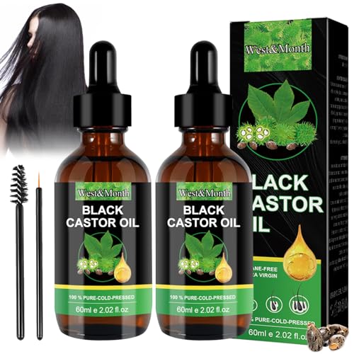 GAROMIA 2 Aceite para el crecimiento del cabello 100% Aceite de ricino negro para el cabello aceite de ricino pestañas cejas, aceite de ricino y aceite de masaje corporal para hombres mujeres