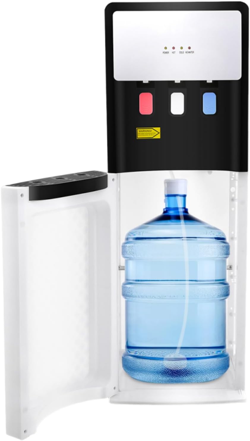 Bottom Loading Water Cooler Dispenser White, 5L Hot and Cold Standing Water Dispenser, Cold/Hot Water Temperature up to 10-15℃/50-59℉, with Hot, Room, Cold Spouts, Over-Temperature Protection