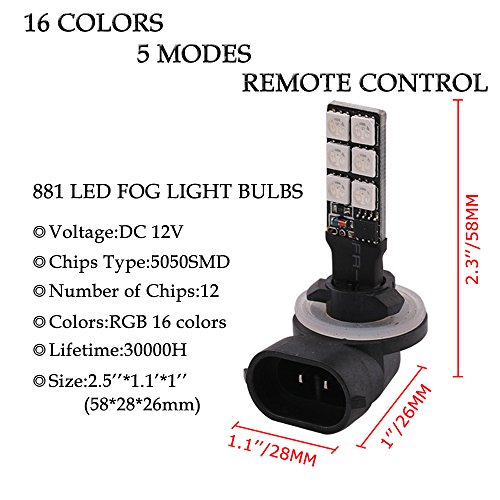 881 Led Rgb Fog Lights Bulb Amber Yellow White Multicolor 16 Color Changing Switch Kit Strobe Lamp Bulbs For Car Trucks Remote Control Switch Error Free Plug And Play 12V 5050Smd Replacement【1797】 #TOP2