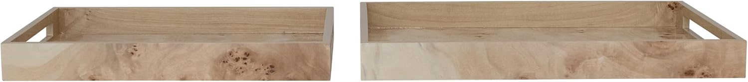 Creative Co-Op 2-Piece Burl Wood Veneer Tray Set with Handles, Natural Finish