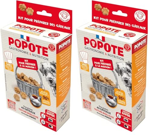 POPOTE – Friandises pour Chien – Recette au Poulet – Riche en Protéines Animale – Haute Digestibilité – Fabrication Française – A Cuisiner à la Maison – 1 Sachet de Préparation + 1 Dosette – 200 GR