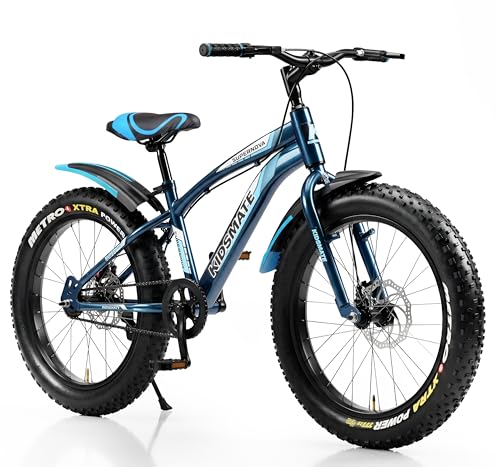 Image of Kidsmate Supernova 20T Fat (20 x 3.0) Tire Cycle for Kids 7-10 Years | Dual Disc Brake Bicycle with Rigid Fork | Wide Tyres, Strong Steel Frame Bike for Kids - Stelios Blue