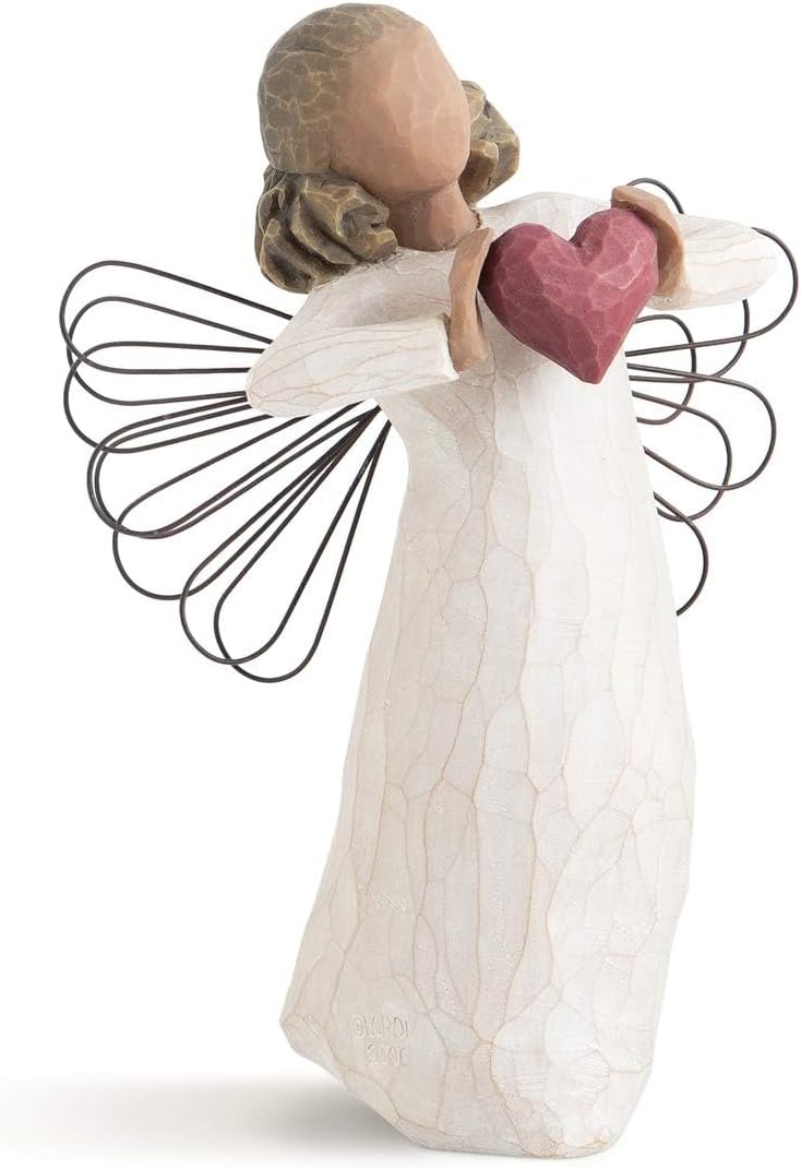 Willow Tree with Love Angel, You are Loved, Figure Holding Out Red Heart, Gift for Wedding, Anniversary or Valentine’s Day, Sculpted Hand-Painted Darker-Skin Figure