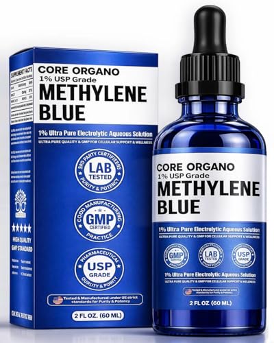 Core Organo Ultra-Pure & Premium 1% Methylene Blue Drops 3rd Party Lab Tested 99.9% Purity Formaldehyde & Alcohol-Free Pharmaceutical Grade Methylene Blue Drops 60ml (2.02 fl oz)
