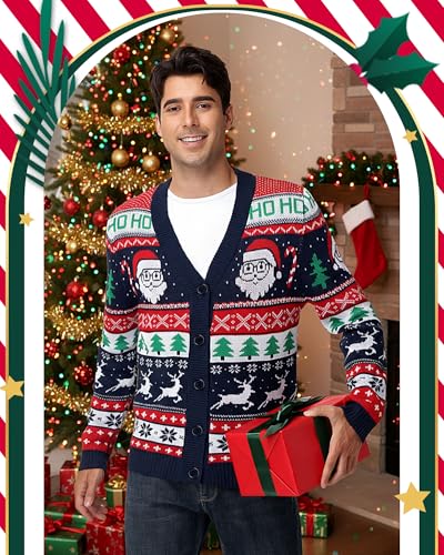 Mens Santa and Reindeer Ho Ho Ho Christmas Cardigan - Image 6